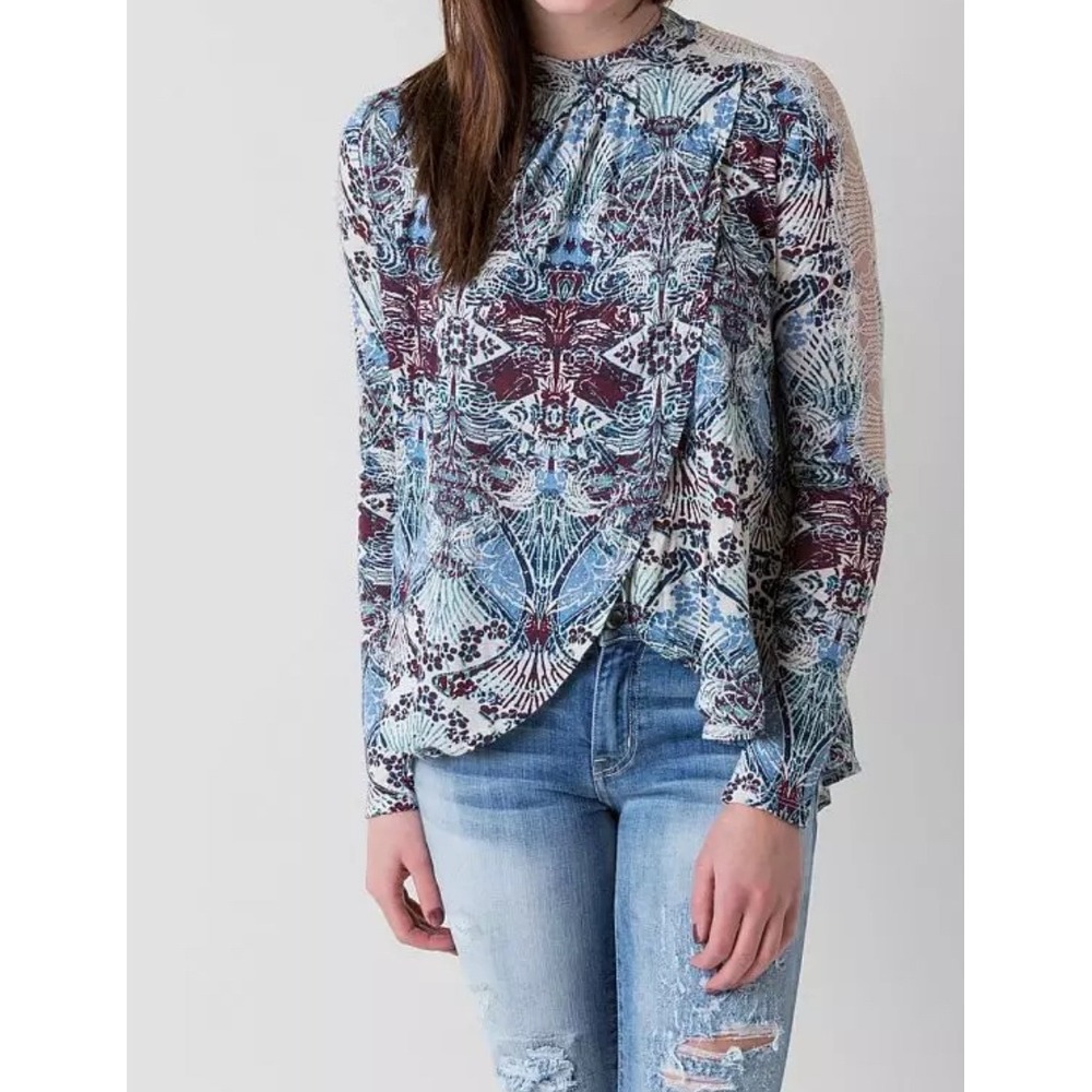 Free‎ People Tunic Front Tulip Top Long Sleeve Blouse Bohemian Flowy Small